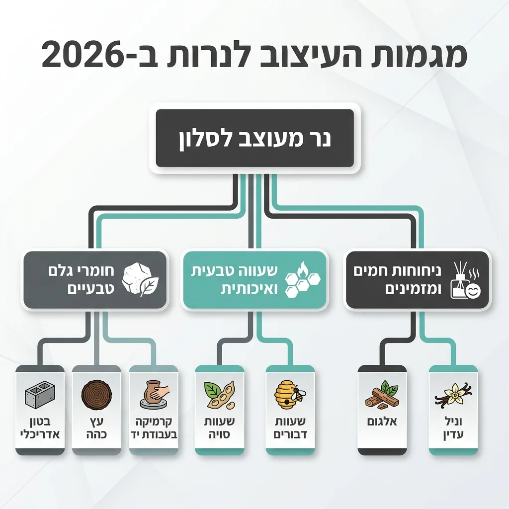 אינפוגרפיקה — מגמות העיצוב לנרות ב-2026: נר מעוצב לסלון